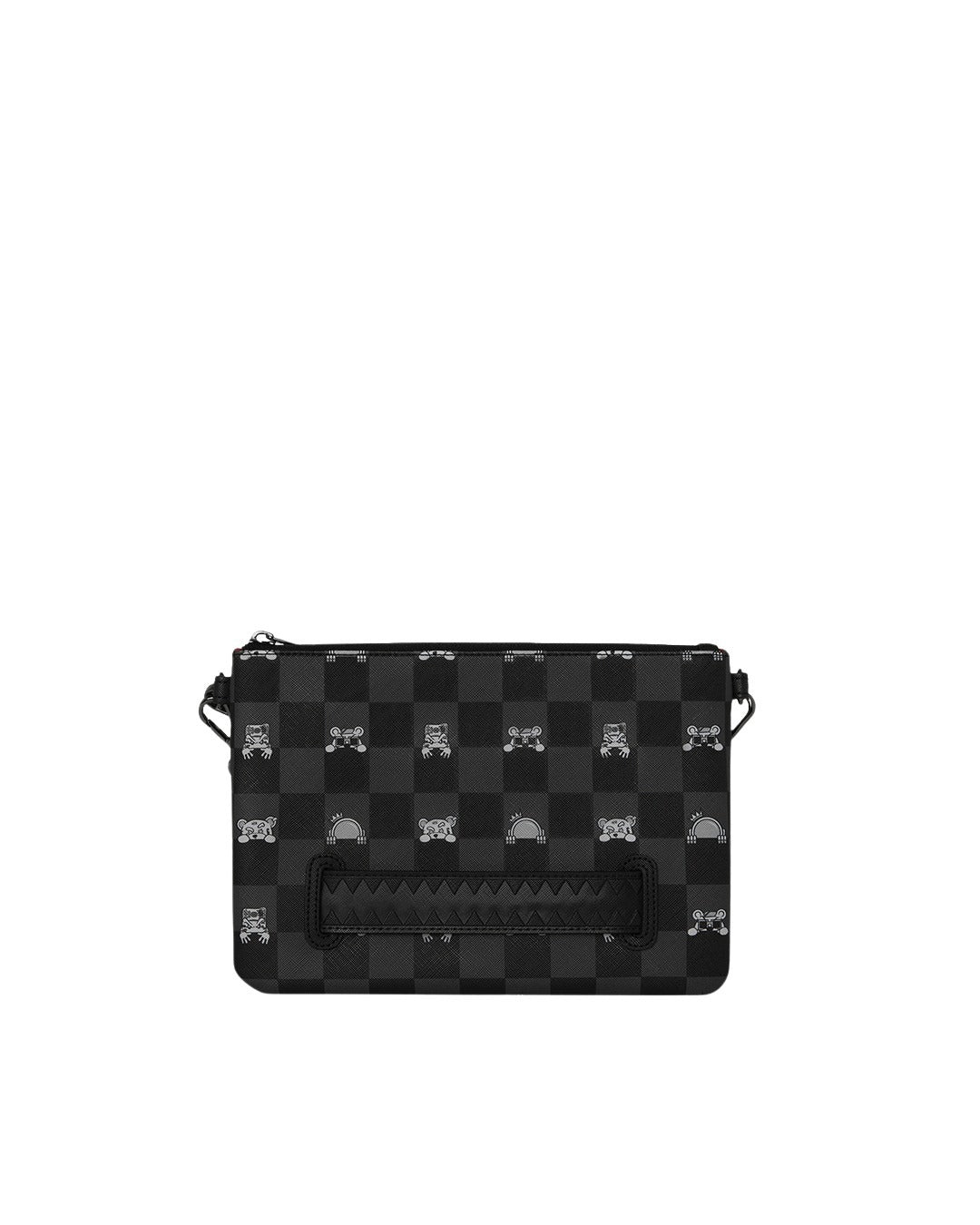 Peeking Character Check Crossover Clutch Black Polyvinyl Chloride Bag