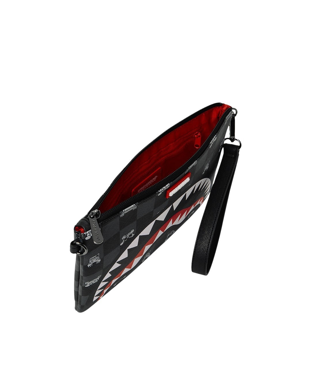 Peeking Character Check Crossover Clutch Black Polyvinyl Chloride Bag
