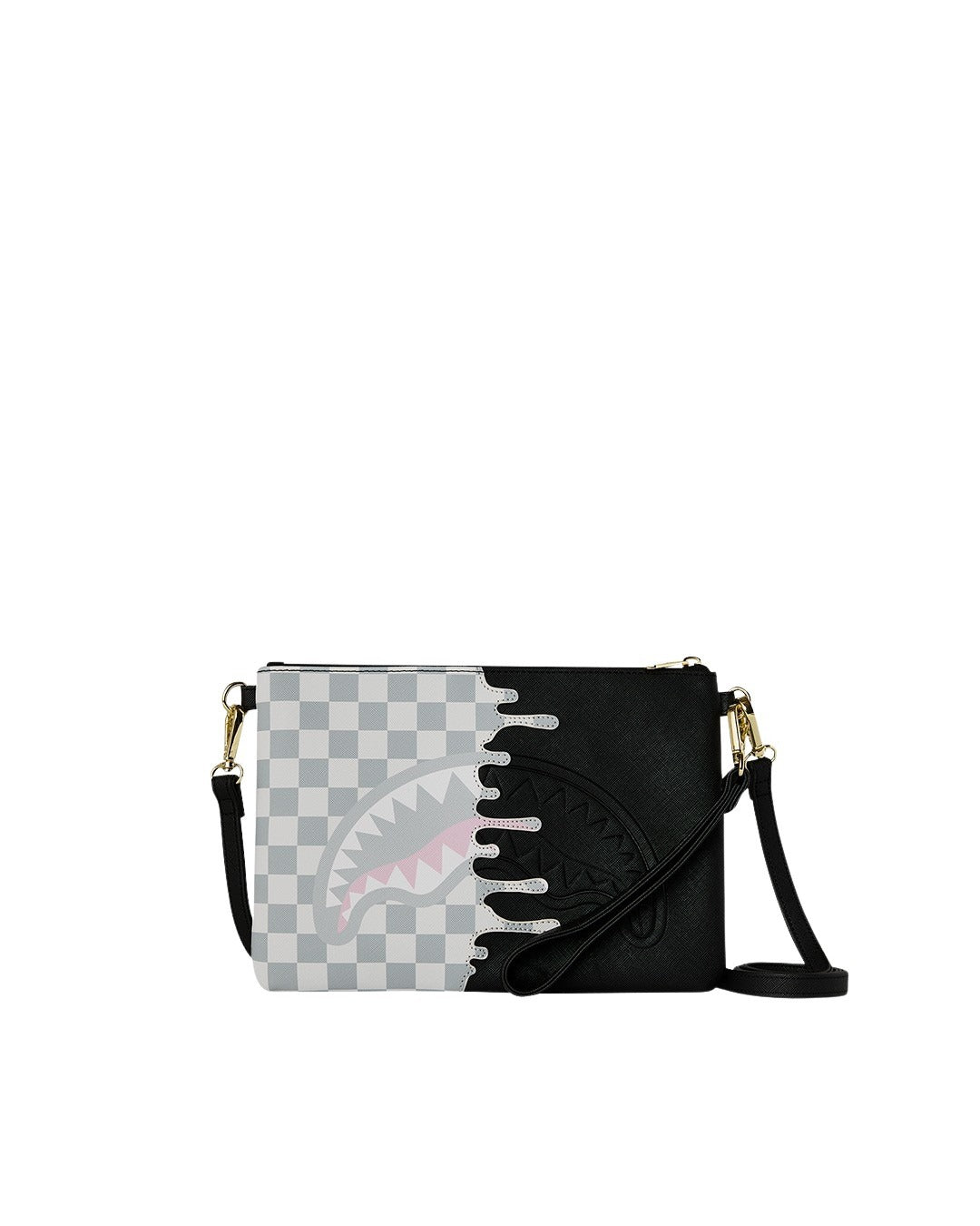Check Side Drip Crossover Clutch Black Polyvinyl Chloride Bag