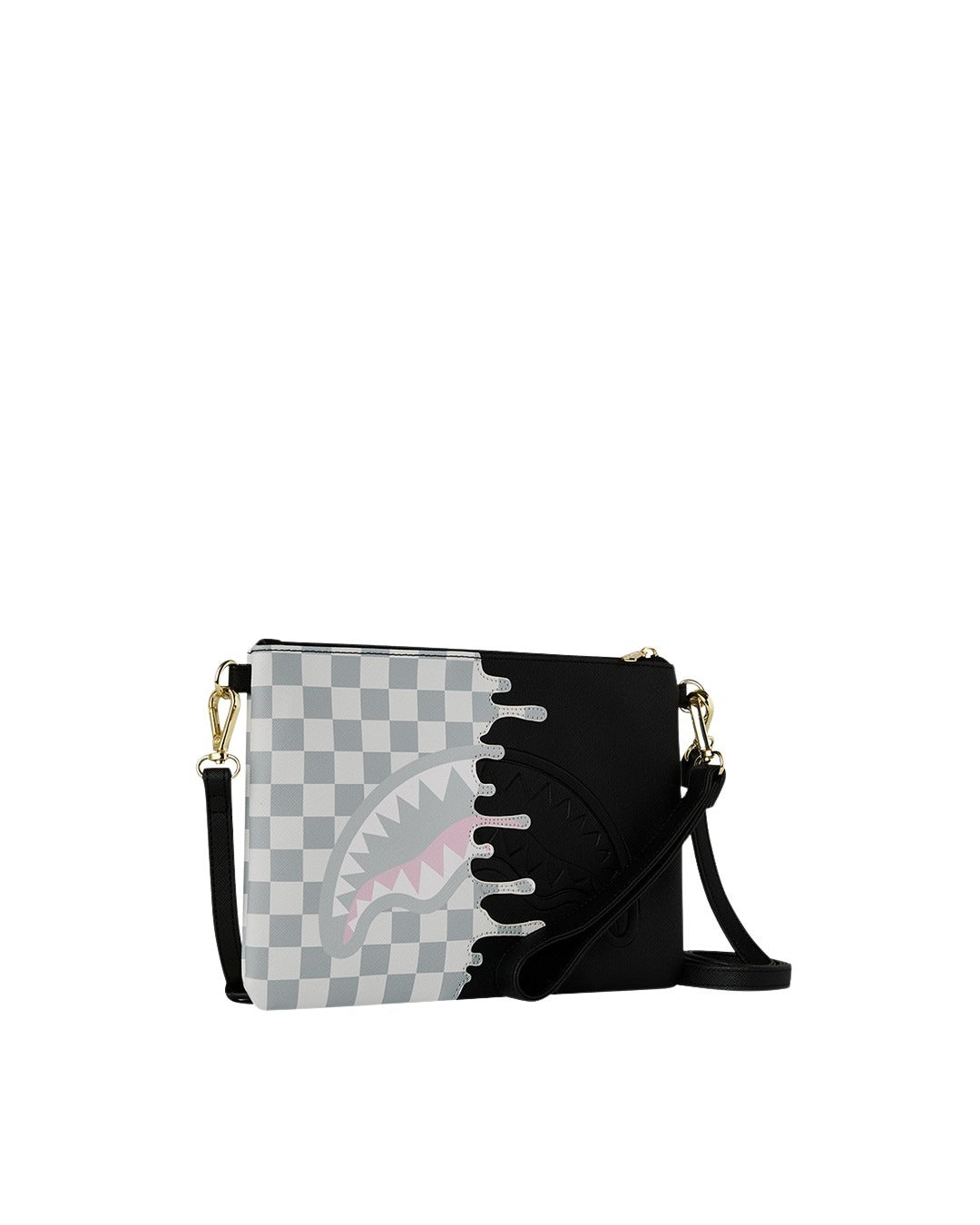 Check Side Drip Crossover Clutch Black Polyvinyl Chloride Bag