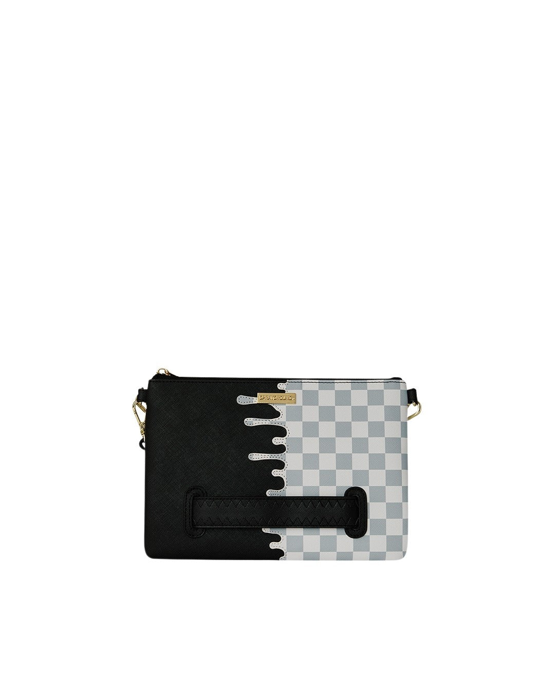 Check Side Drip Crossover Clutch Black Polyvinyl Chloride Bag