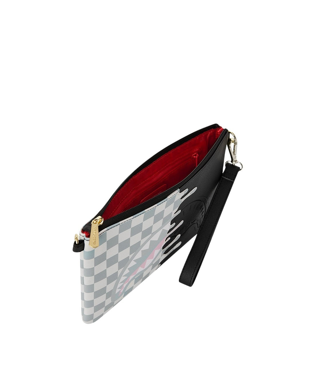 Check Side Drip Crossover Clutch Black Polyvinyl Chloride Bag