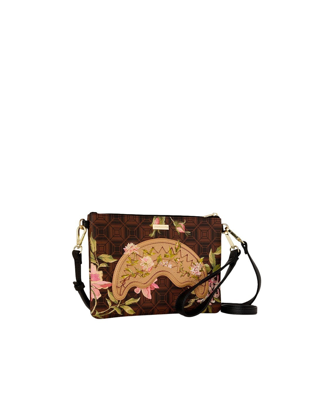 Ai Henny Floral Crossover Clutch Brown Polyvinyl Chloride Bag