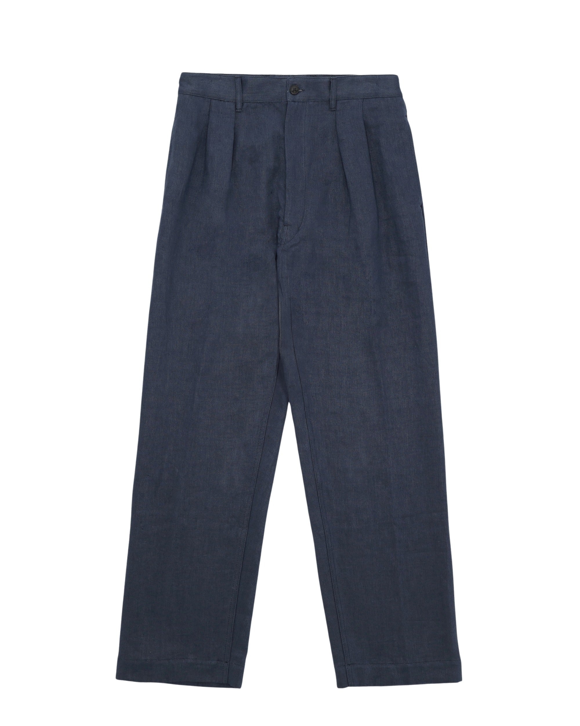 Manteco Linen Pleated Trousers Blue