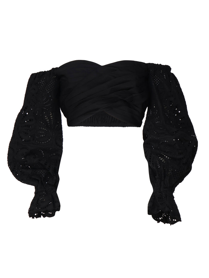 Self-Portrait Top Black Cotton