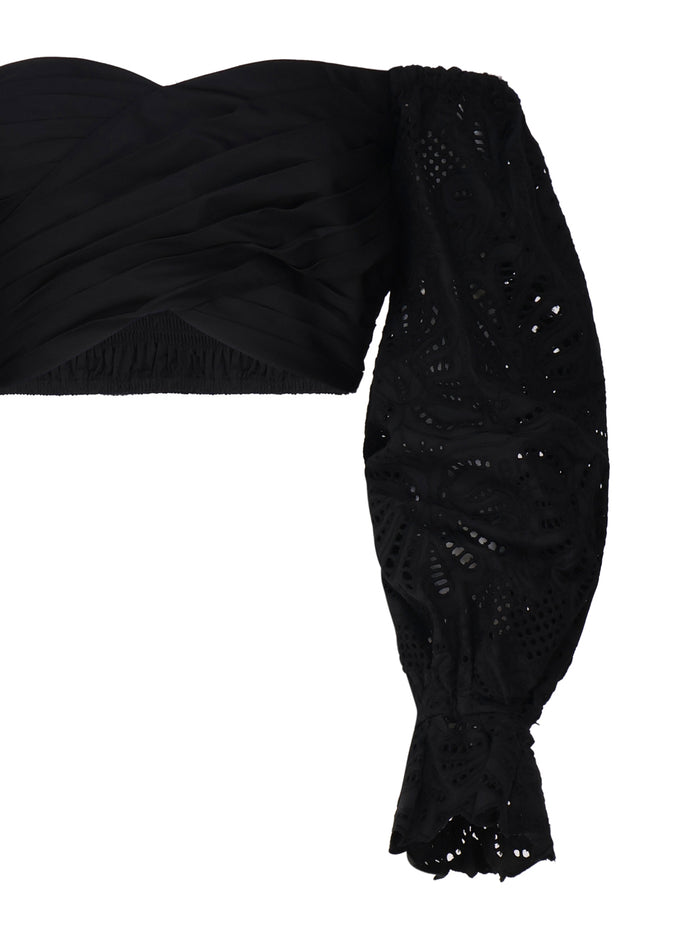 Self-Portrait Top Black Cotton