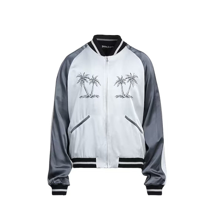 Palms Souvenir Bomber Jacket Gray Acetate Viscose