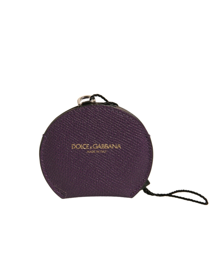 Purple Calfskin Leather Round Logo Hand Mirror Holder Calf Accessory