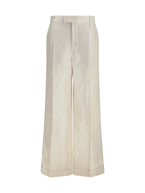 Tailored Linen Pants Panama-Platinum Panama/platinum Silk Trousers