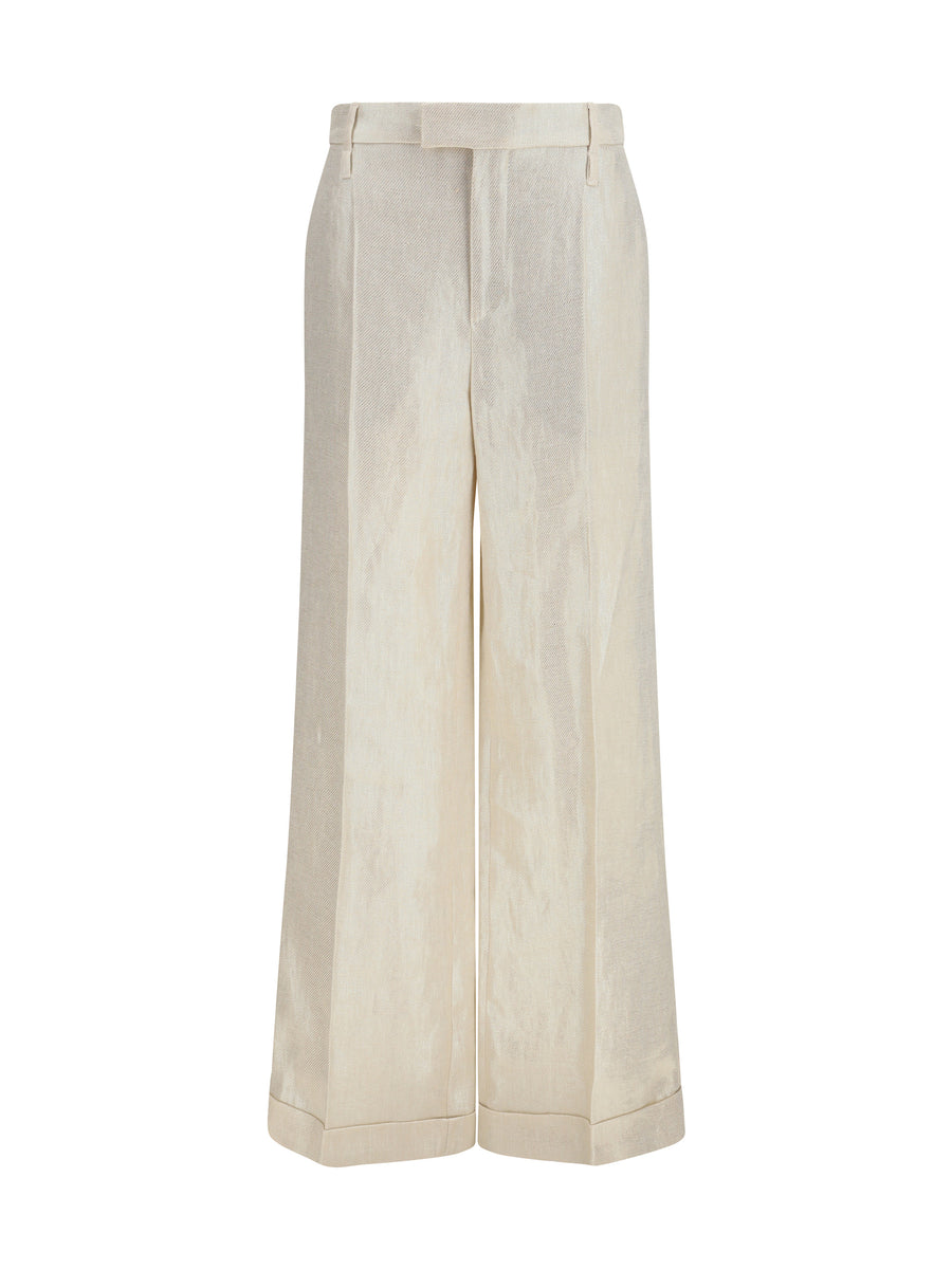 Tailored Linen Pants Panama-Platinum Panama/platinum Silk Trousers