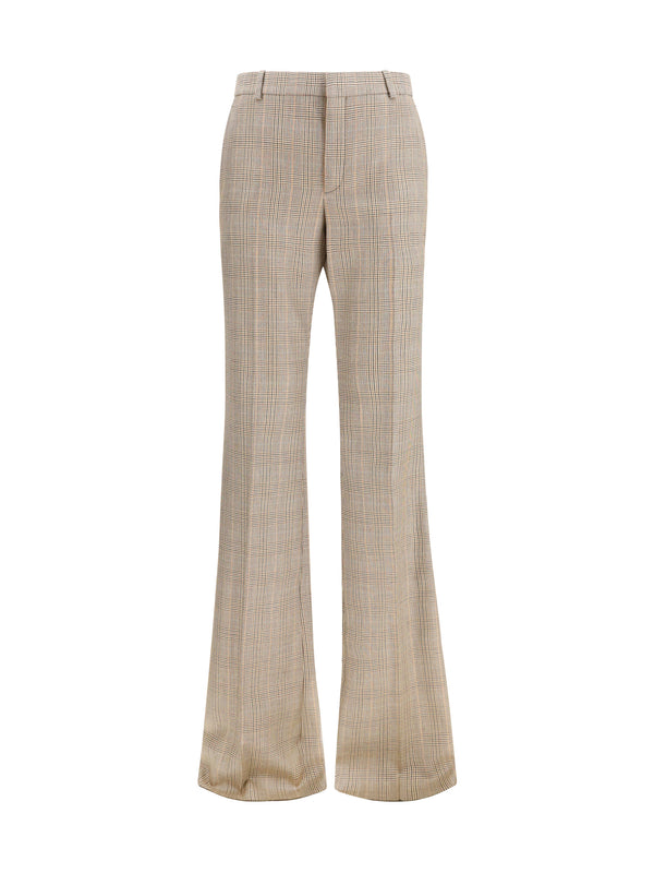 Prince Of Wales Houndstooth Wool Flared Pants Beige Marron Marine Fleece Ovis Aries