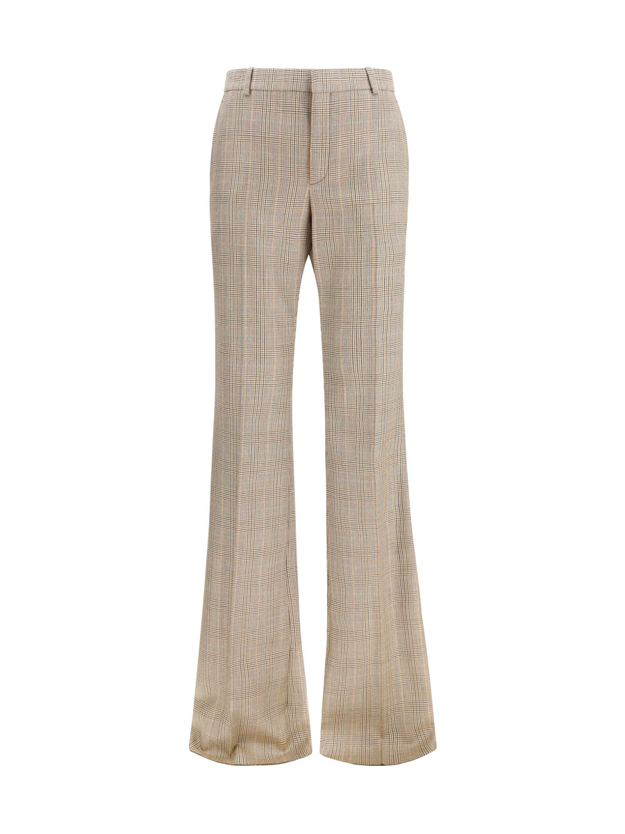 Prince Of Wales Houndstooth Wool Flared Pants Beige Marron Marine Fleece Ovis Aries