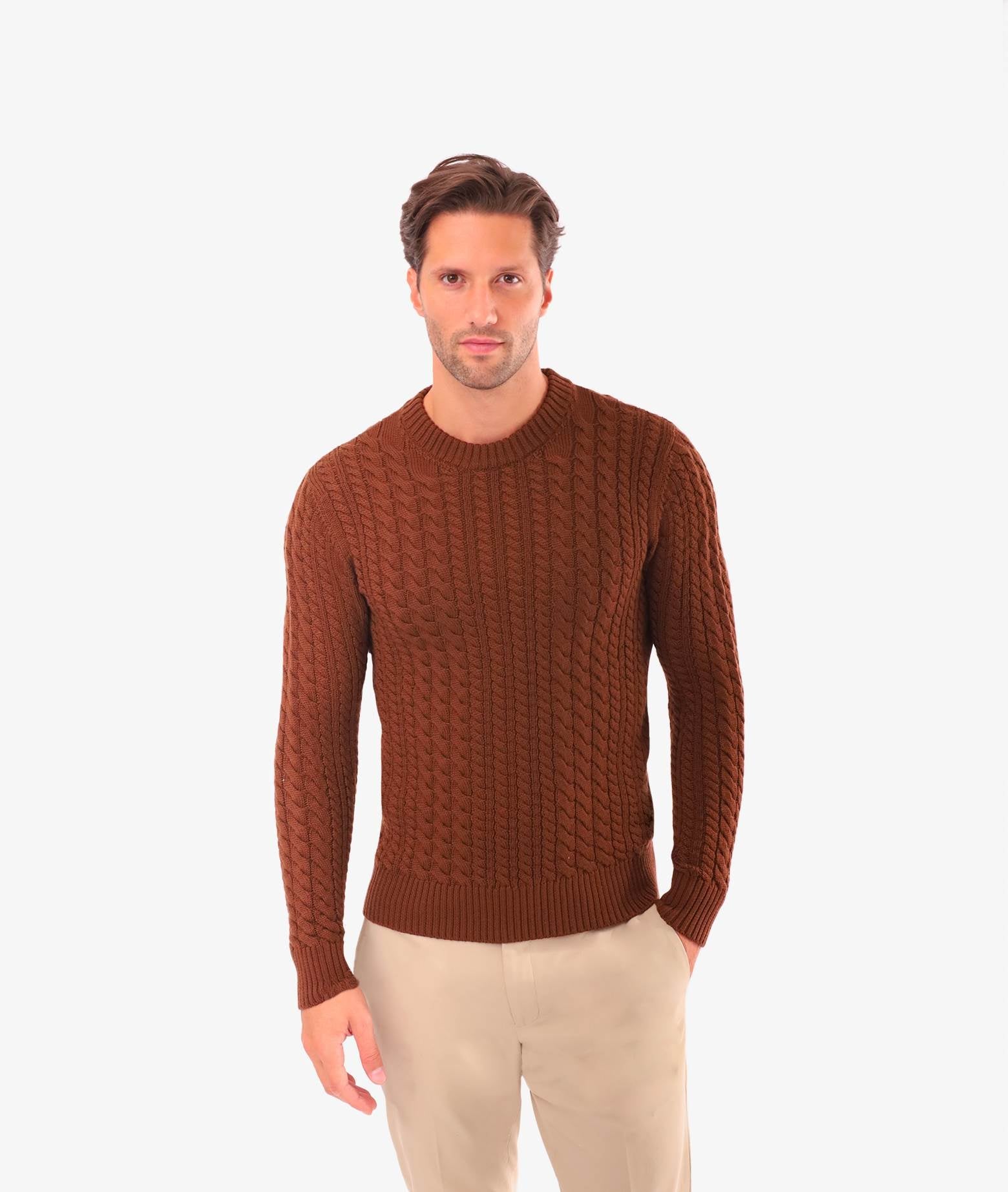 Cable Knit Sweater Col Du Pillon Brown Maglieria Dis/lav Pesante
