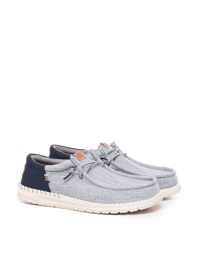 Hey Dude Flat Shoes Navy, Light Blue Canvas