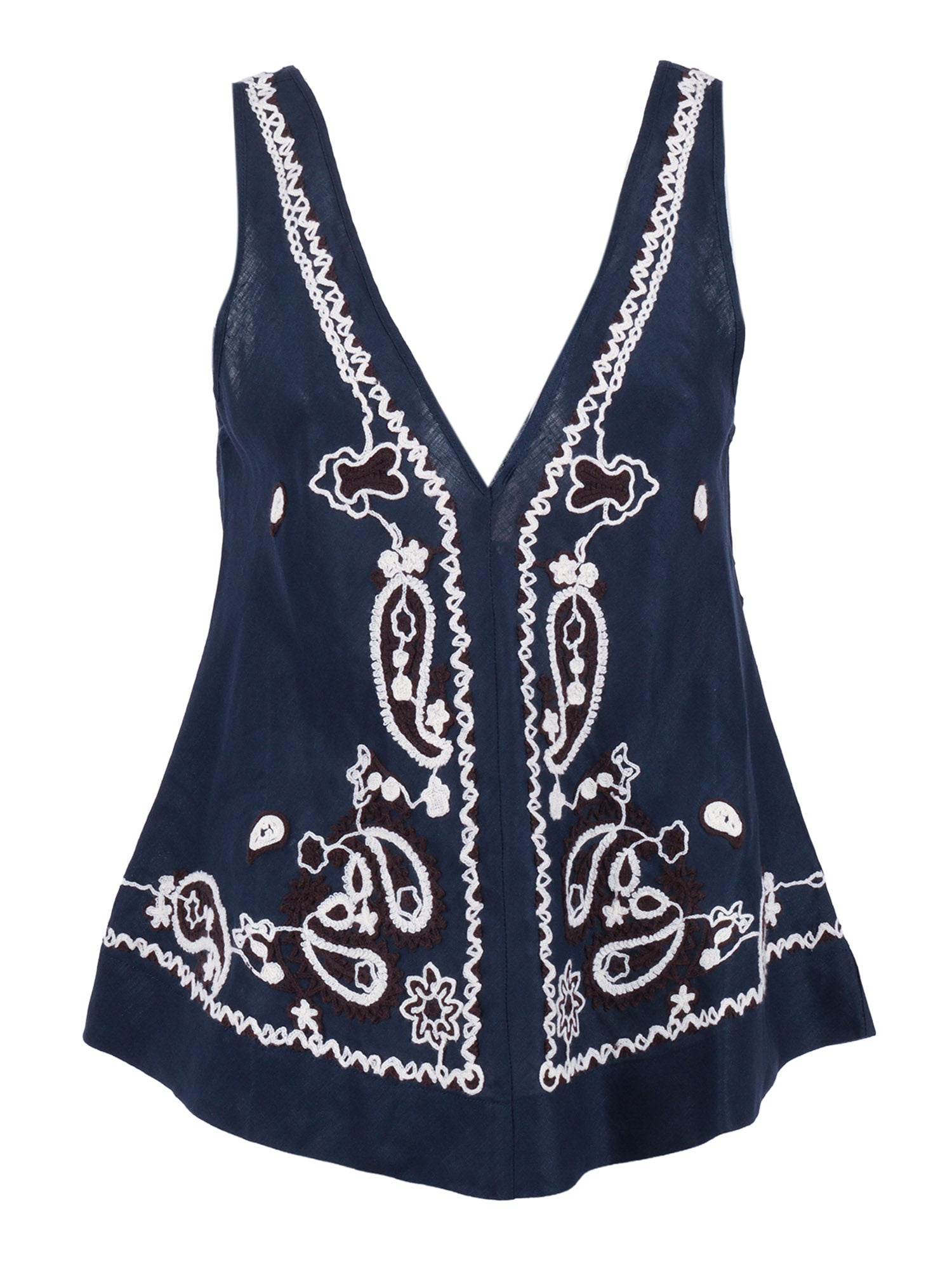 BLOUSE WITH EMBROIDERY Blue Linen