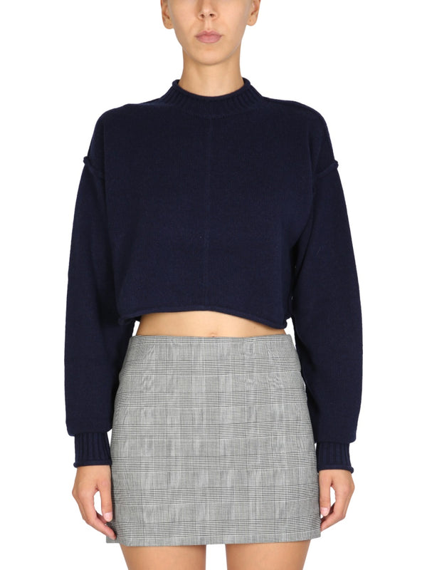 Crew Neck Sweater Wool Cashmere Blue Jumpers