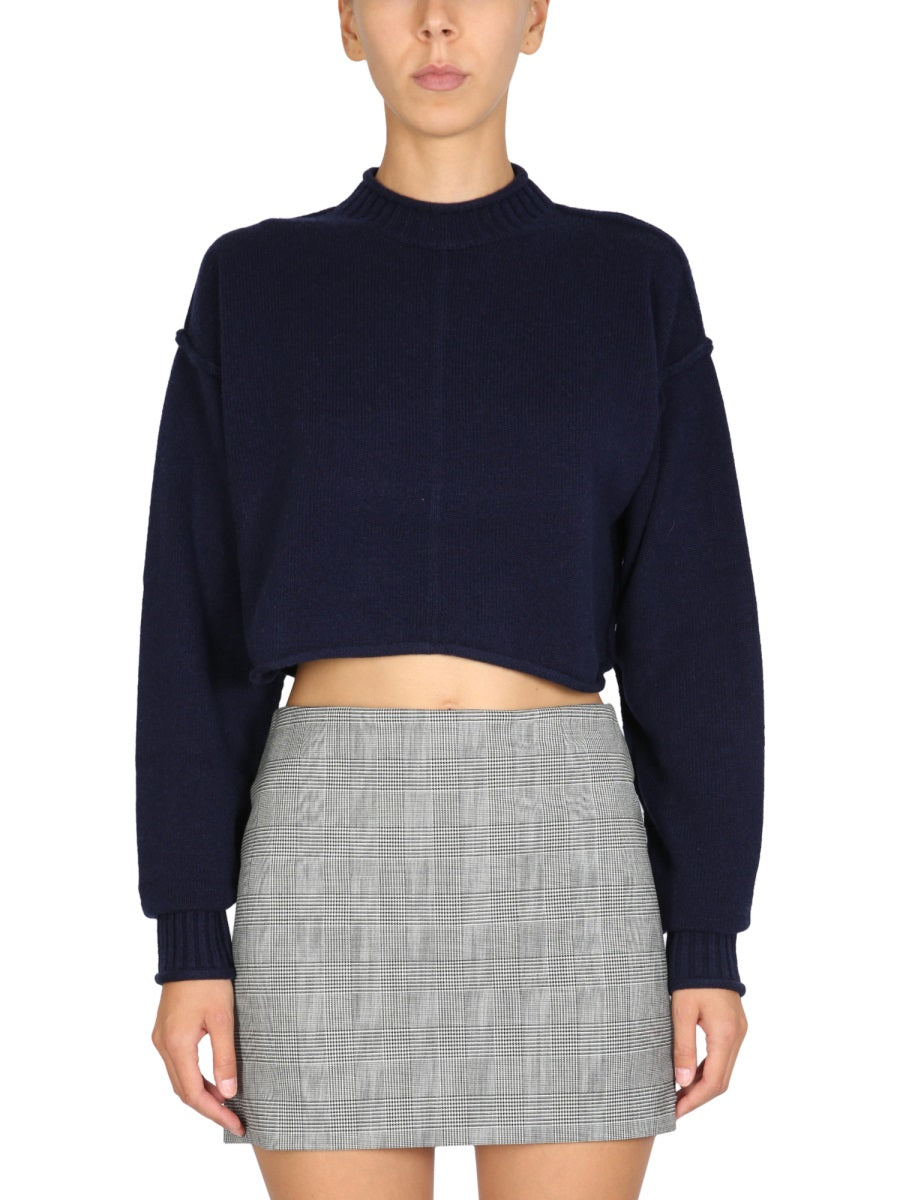 Crew Neck Sweater Wool Cashmere Blue Jumpers