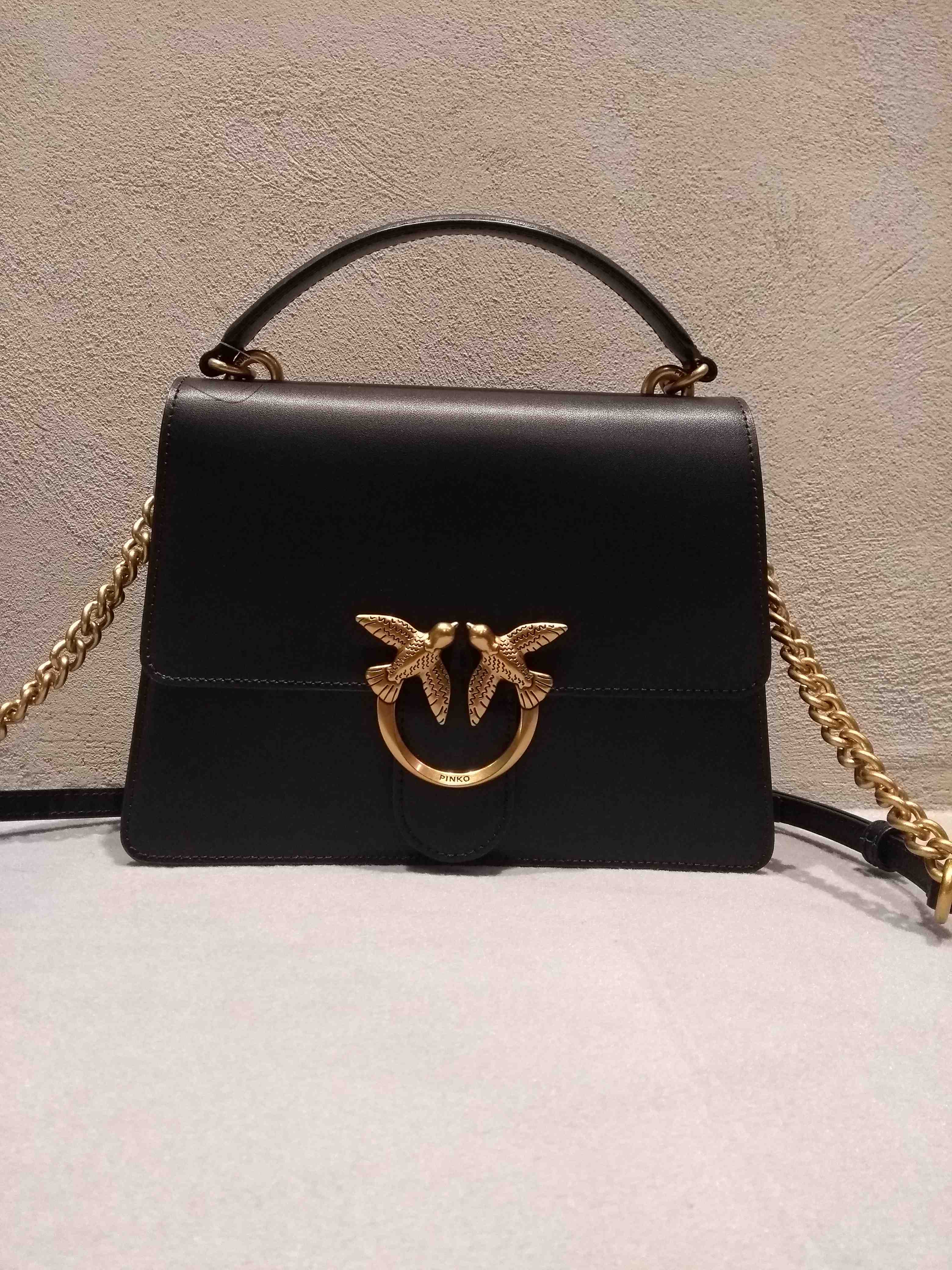 Love One Top Handle Classic Black Calf Leather Bag