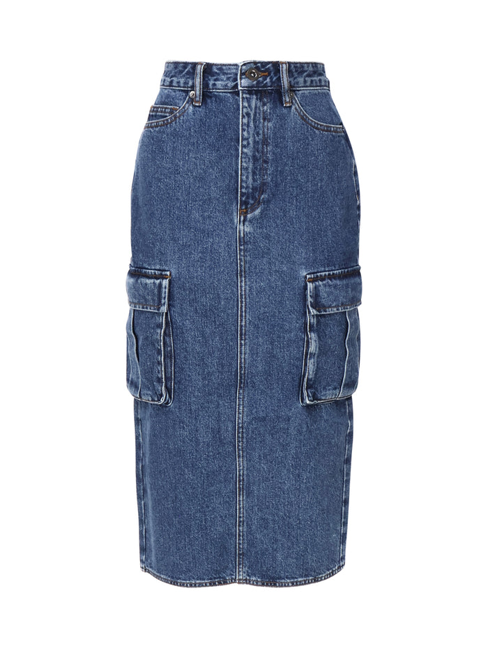 Self-Portrait Skirts Mid Blue Cotton Denim