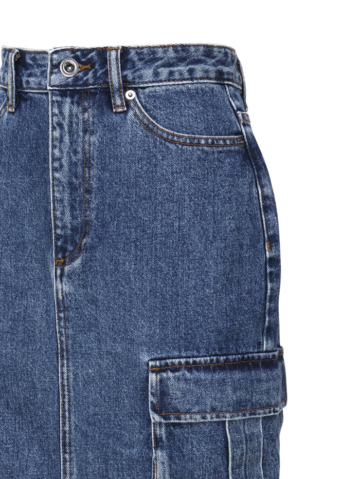 Self-Portrait Skirts Mid Blue Cotton Denim
