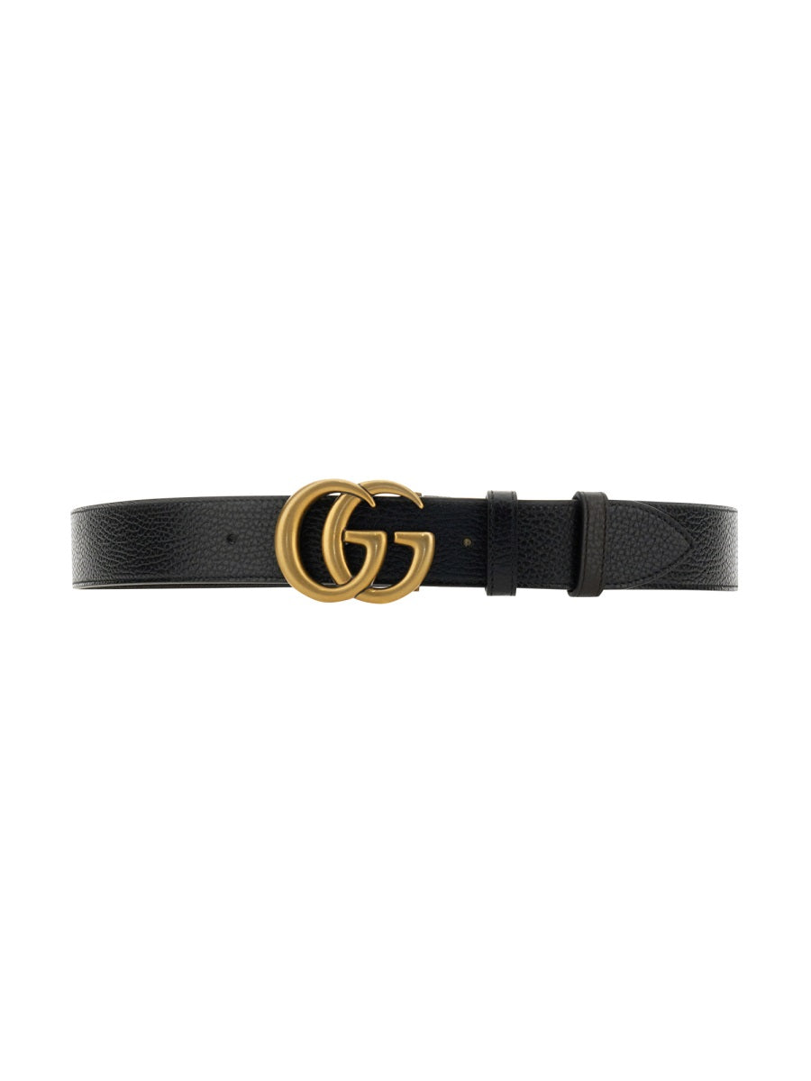 Reversible Leather Belt With Double G Buckle Black