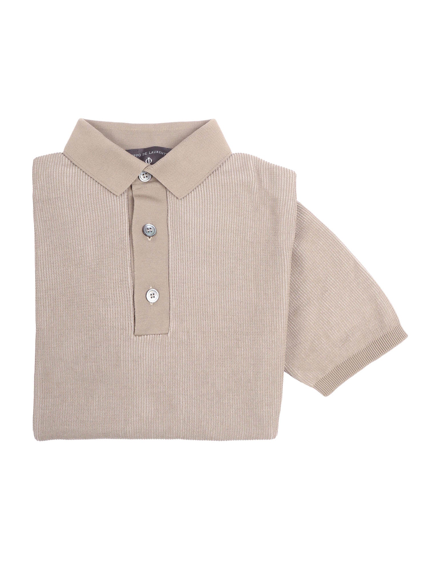 Short Sleeve Polo Beige Cotton Sleeves