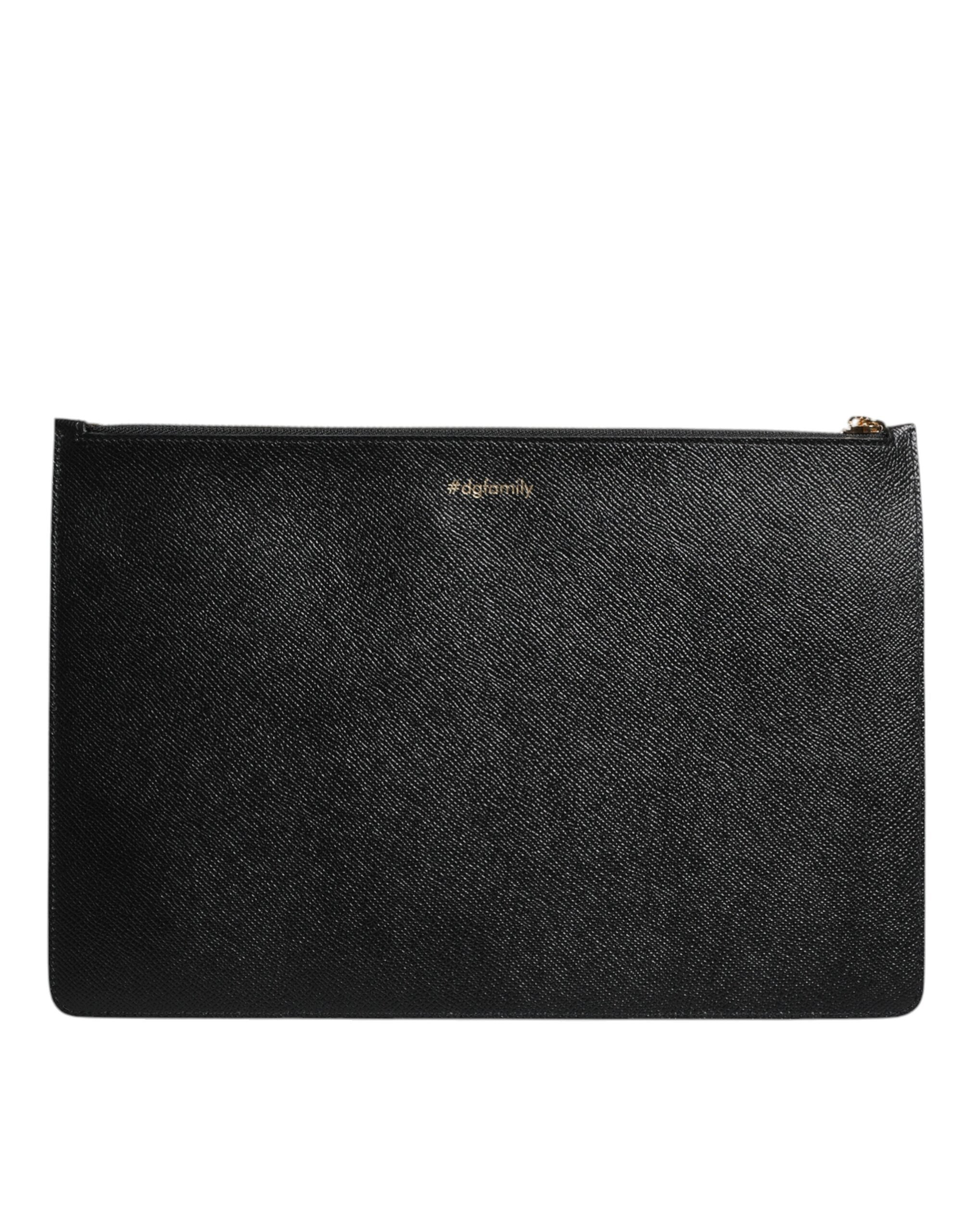 Black Leather #dgfamily Embellished Men Zip Pouch Bag And Blue