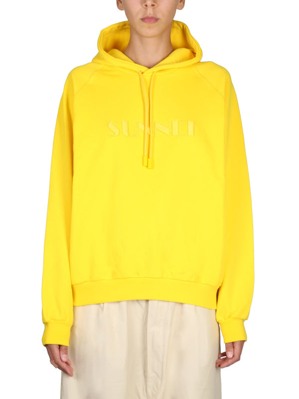 Cotton Sweatshirt With Drawstring Hood Yellow Sweatshirts