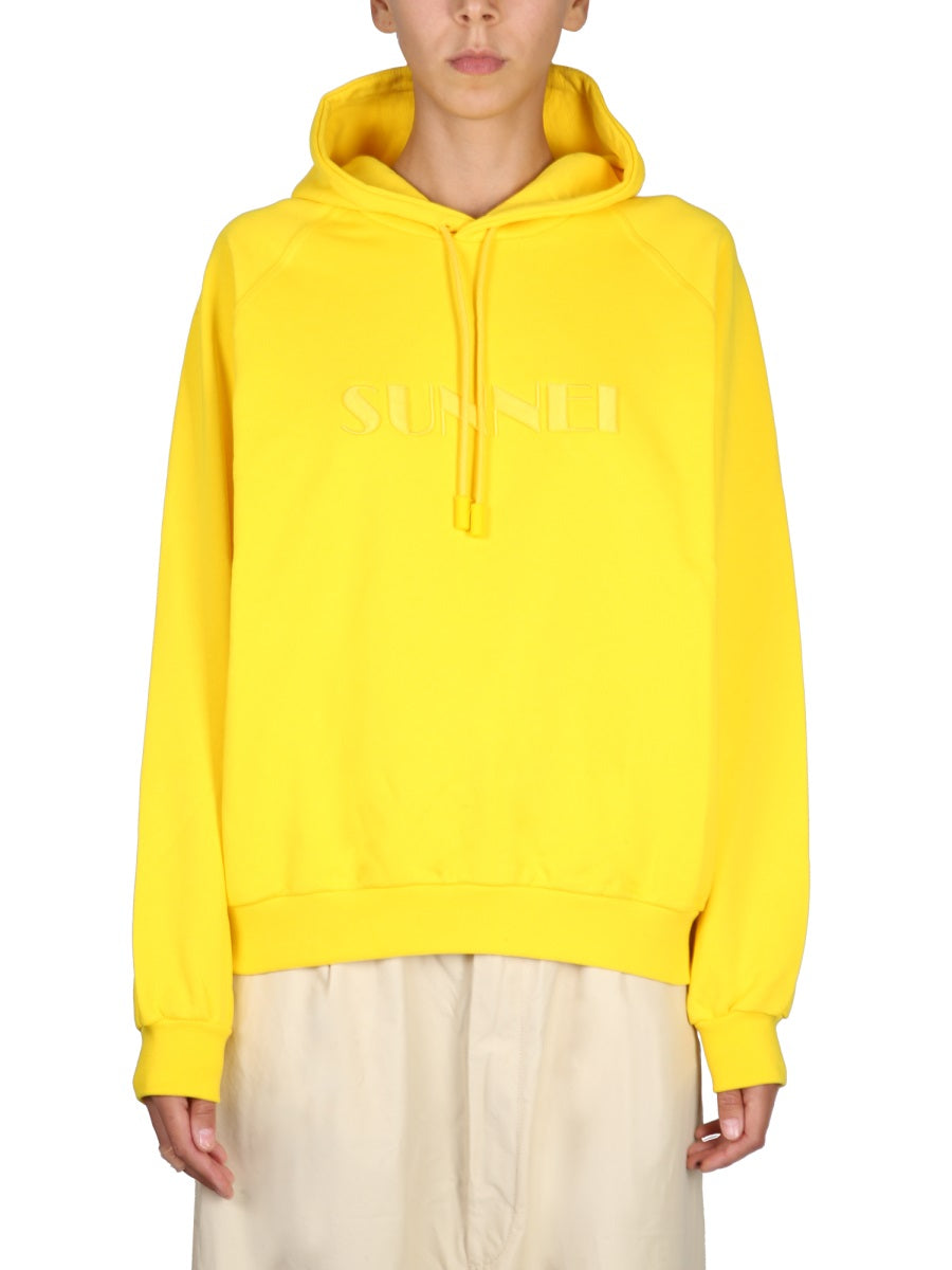 Cotton Sweatshirt With Drawstring Hood Yellow Sweatshirts
