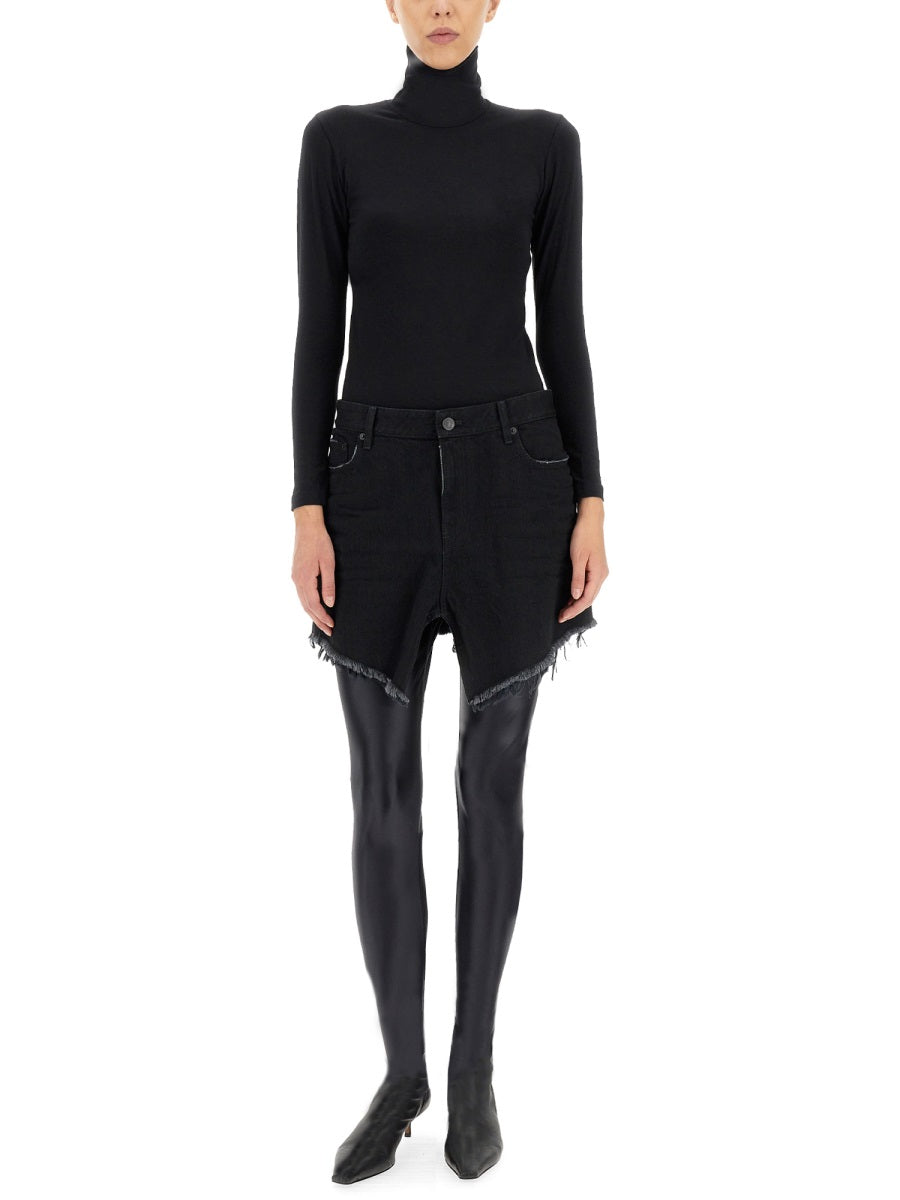 Skirt Mini Cut-Up Black Denim Cotton