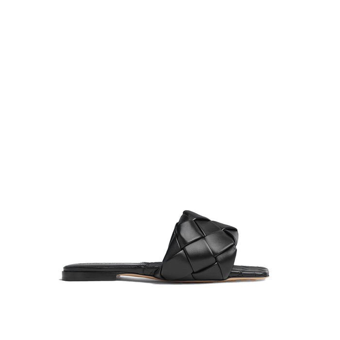 Bottega Veneta Intrecciato Leather Flat Sandals Black Lamb