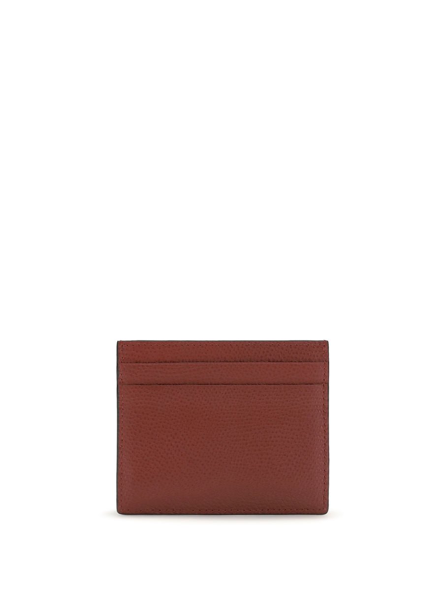Card Holder Vlogo Signature Blood Red Calf Leather Umbrellas