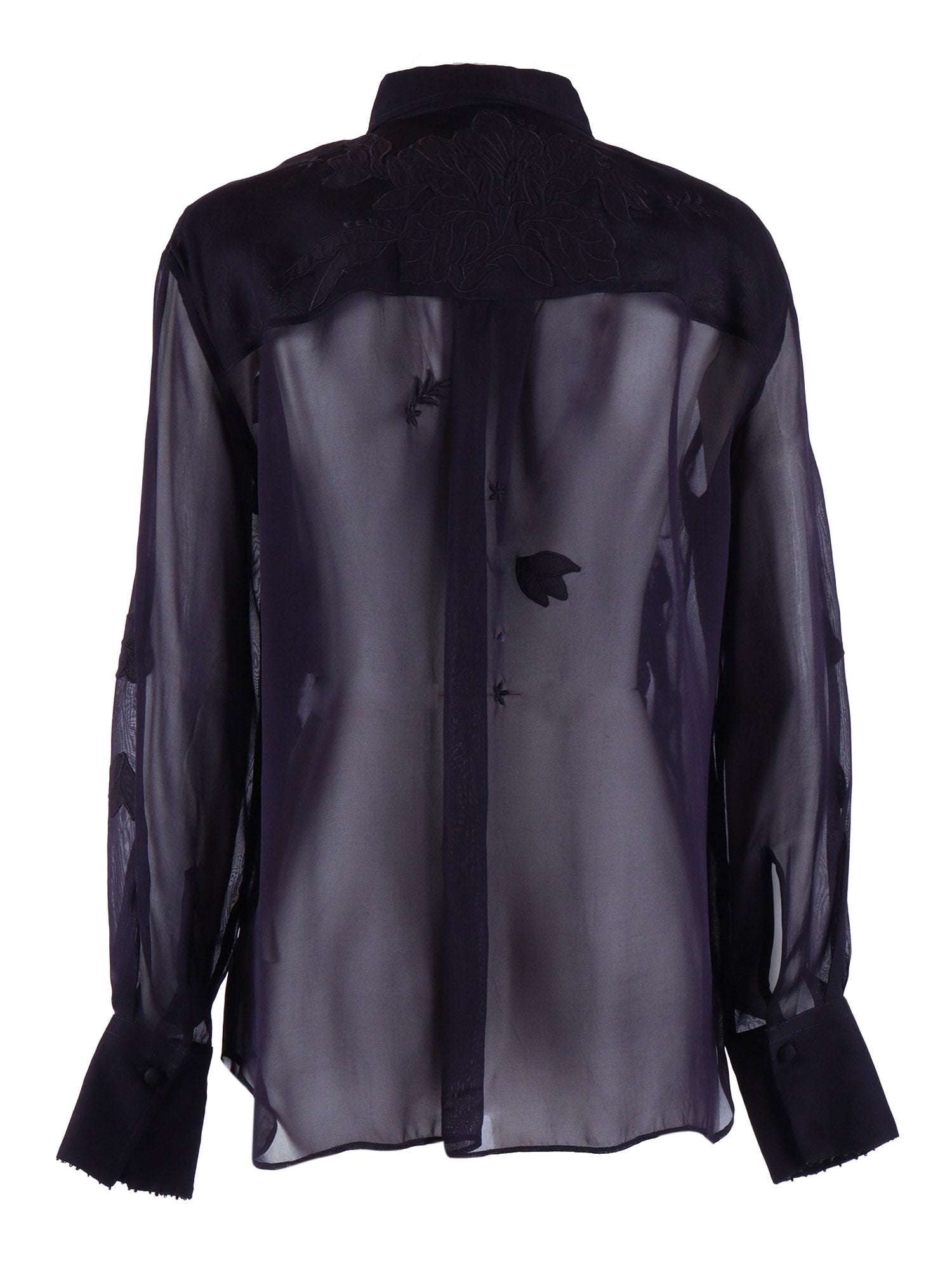 Organza shirt with iris velvet embroidery Blue Viscose Cotton