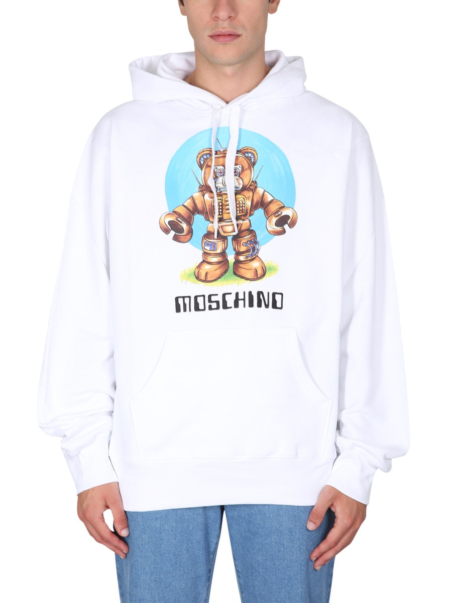 Teddy Print Sweatshirt White Cotton Sweatshirts