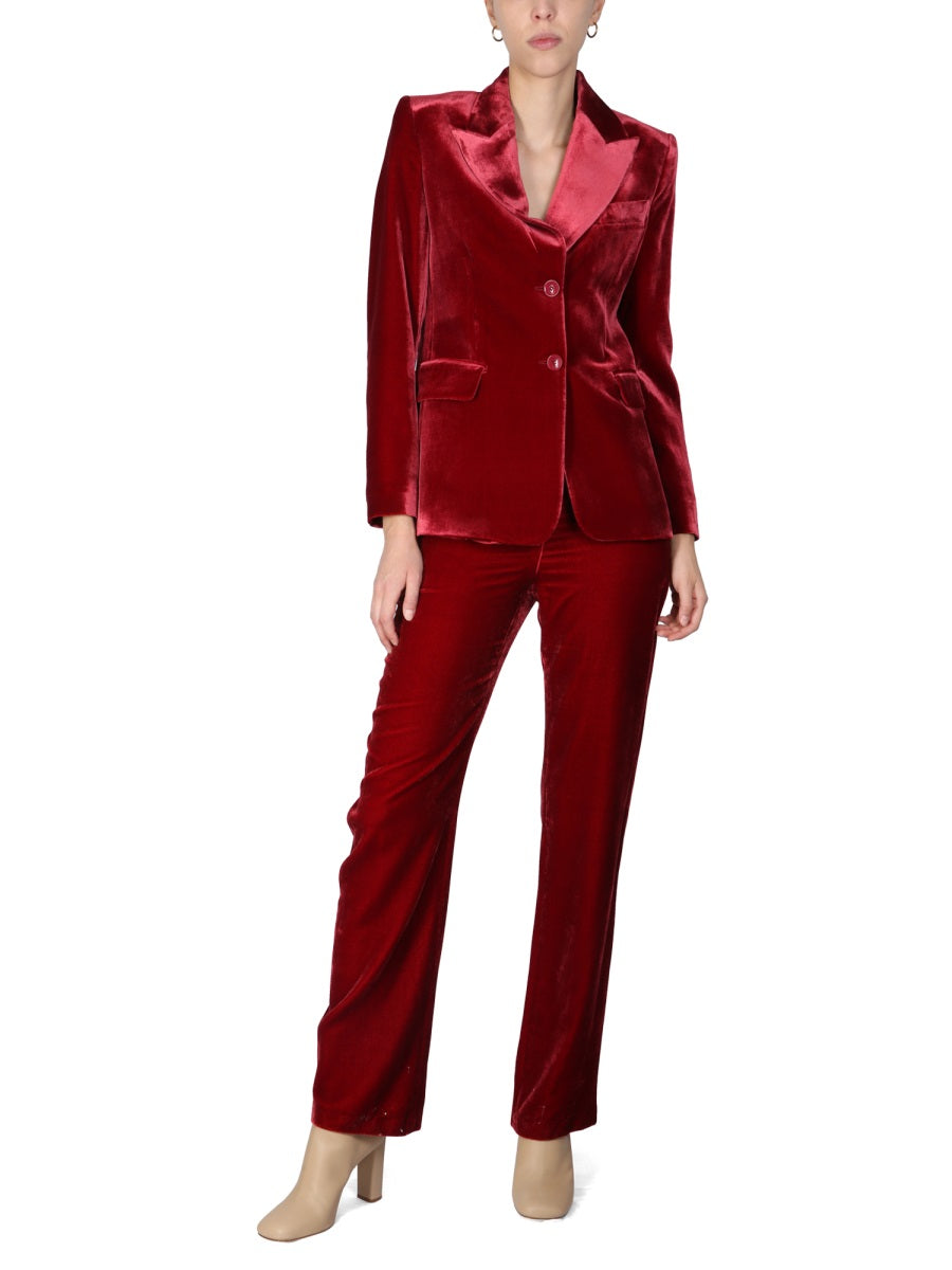 Panne Velvet Pants Red Viscose Trousers