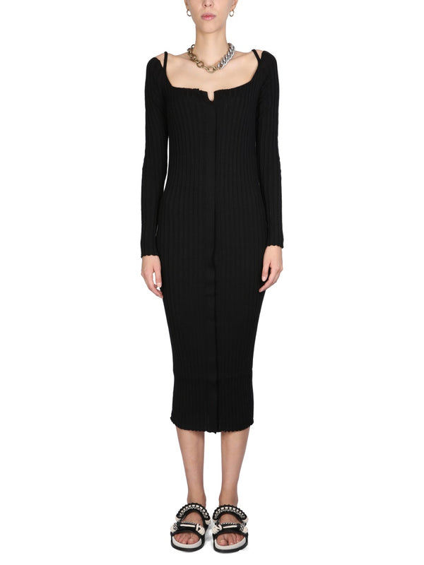 Midi Dress Black Virgin Wool Lyocell