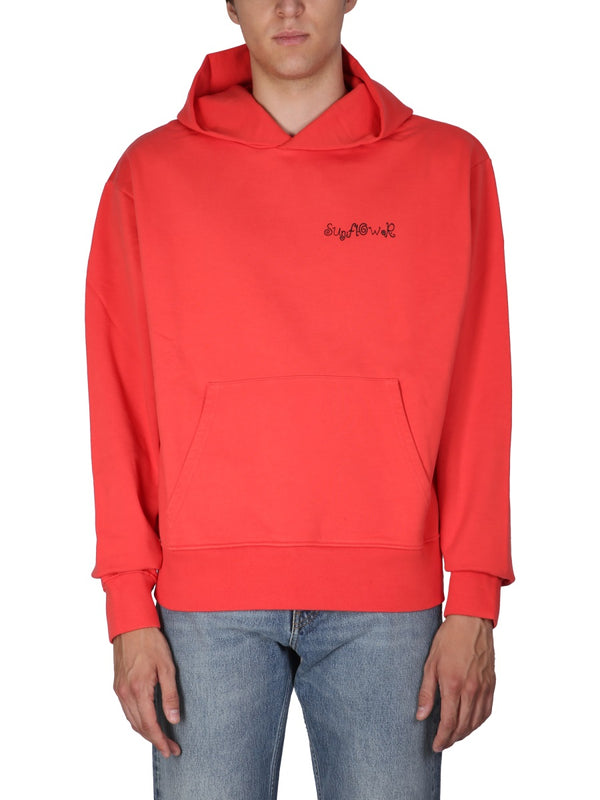 Sweatshirt With Logo Embroidery Red Cotton Sweatshirts