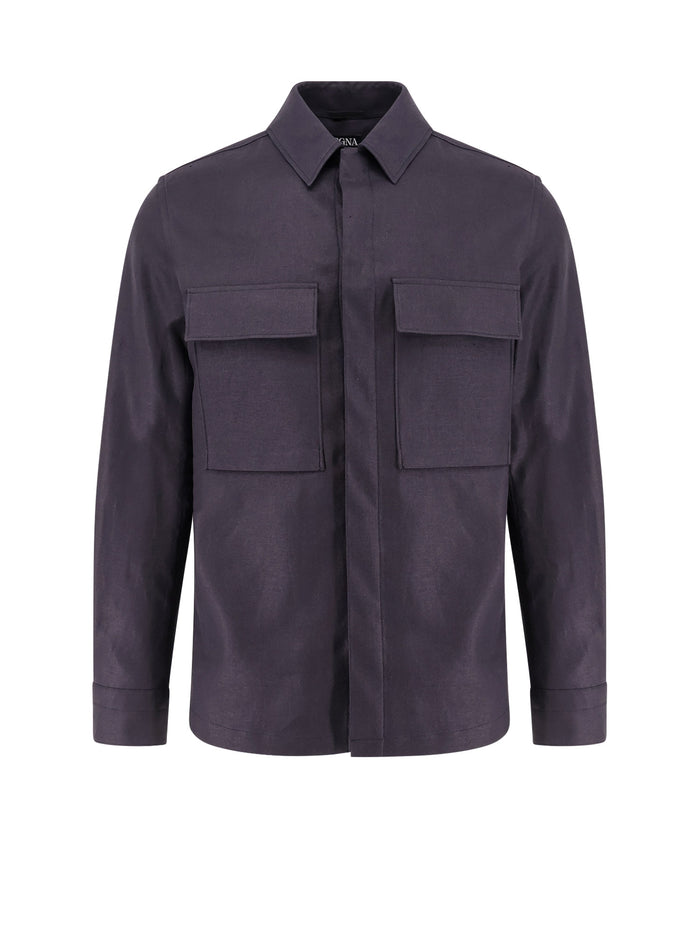 Zegna Shirts Blue Lino