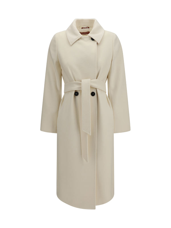 Double Breasted Wool Coat Bianco Lana Fleece Ovis Aries