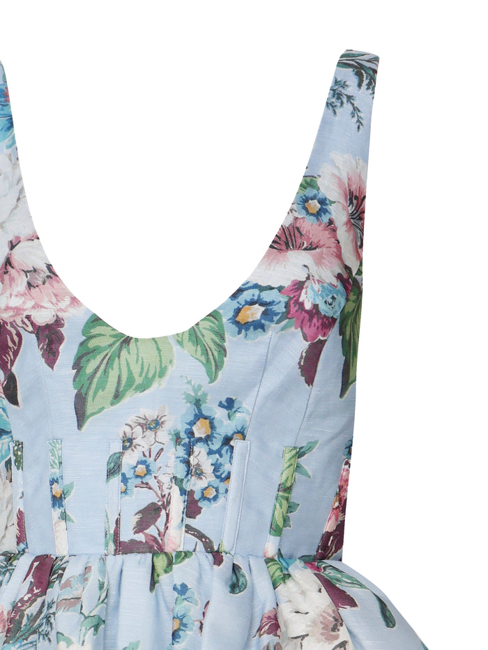 Zimmermann Dresses Blue Barkcloth Print Linen Silk