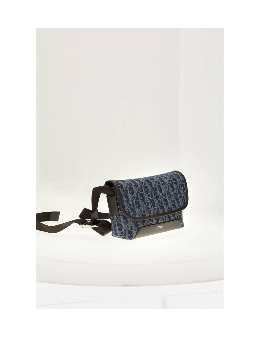 Messenger Bag Oblique Denim Blue Calf Leather (bos Taurus) Umbrellas