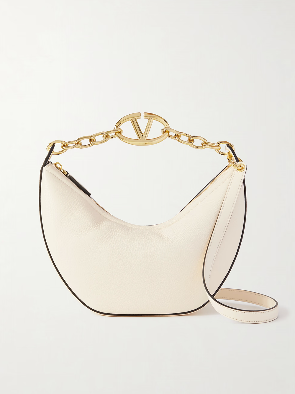 Ivory Leather Small Hobo Vlogo Shoulder Bag Black
