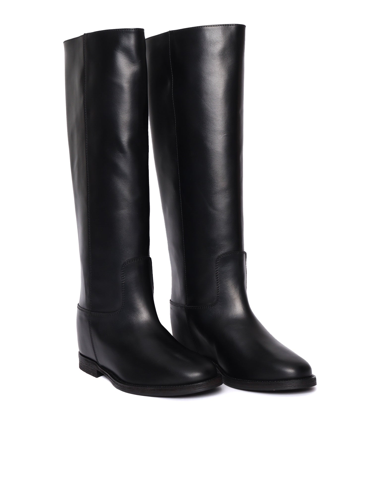 V Boots Black Leather Sole Rubber