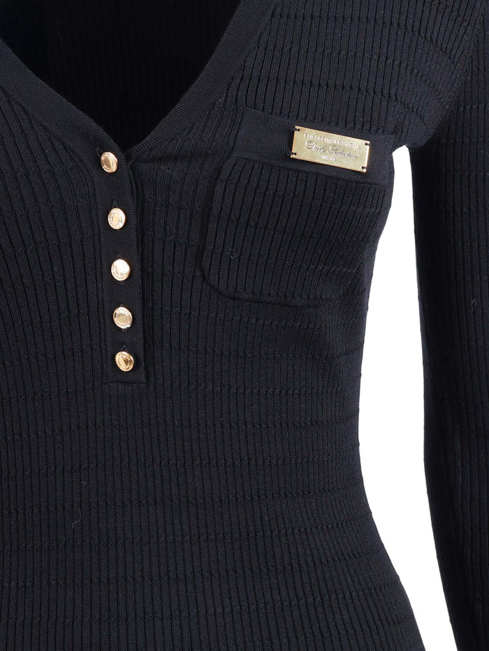 KNITTED TOP Black Lyocell Polyamide Silk Crewneck