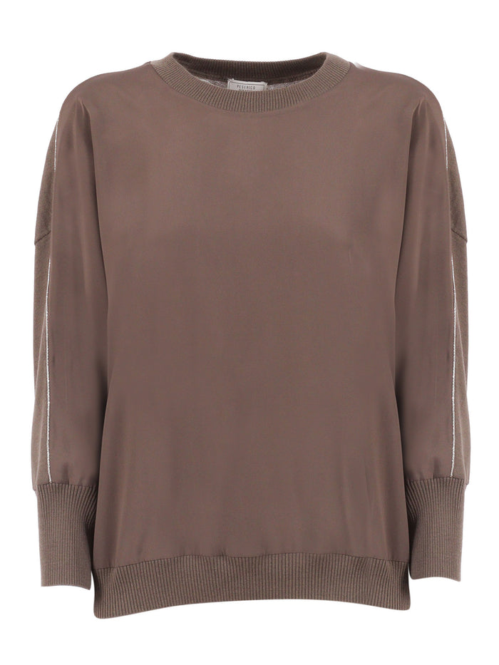 KNITTED SWEATER Brown Acetate Silk Elastane Crewneck