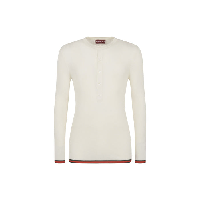 Ribbed-Knit Silk T-Shirt White