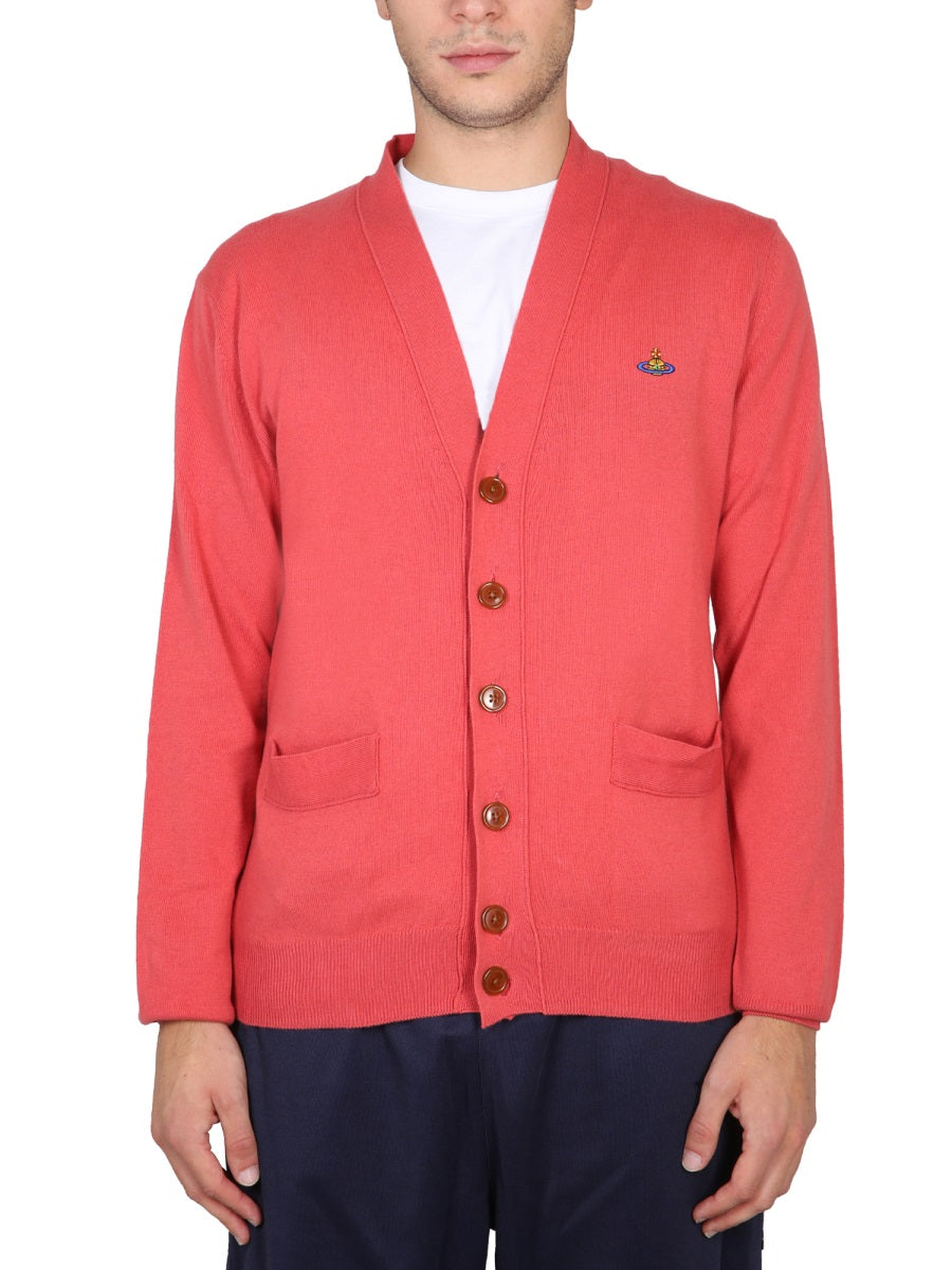 Cardigan With Orb Embroidery Red Cotton Cashmere Jumpers