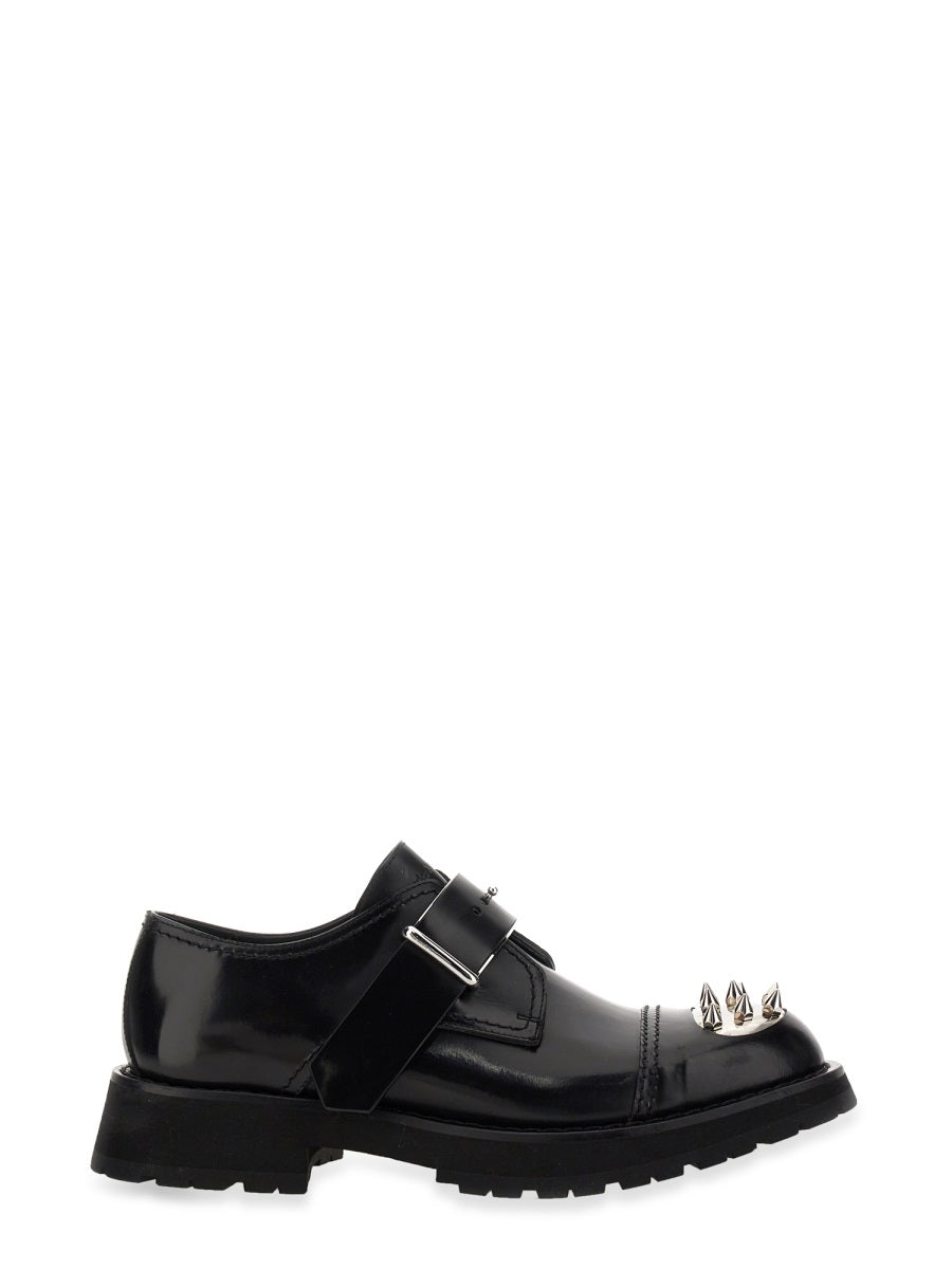 Studded Derby Loafer Black Leather Lace-up Shoes