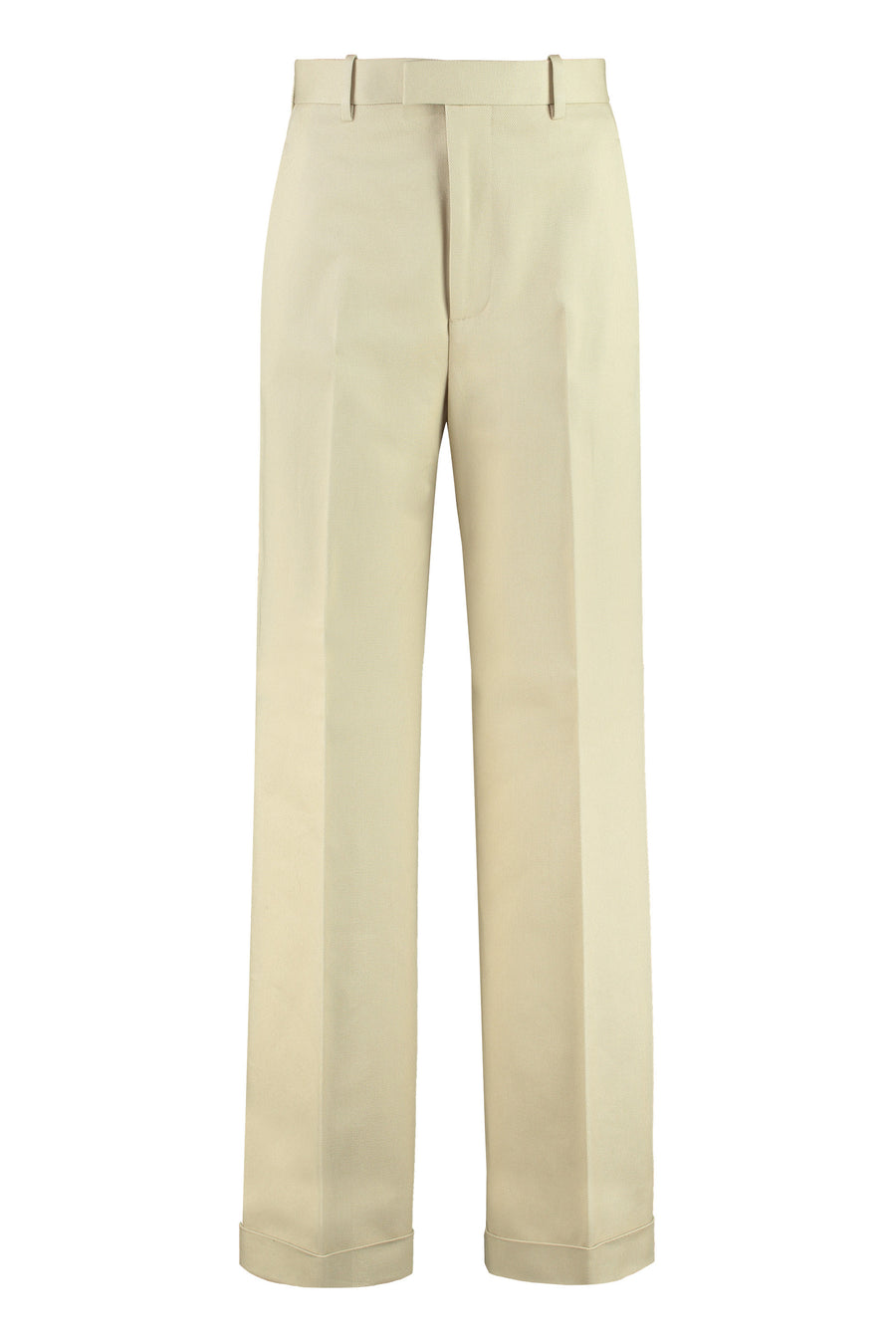 High-Rise Cotton Trousers Sand Wide-leg