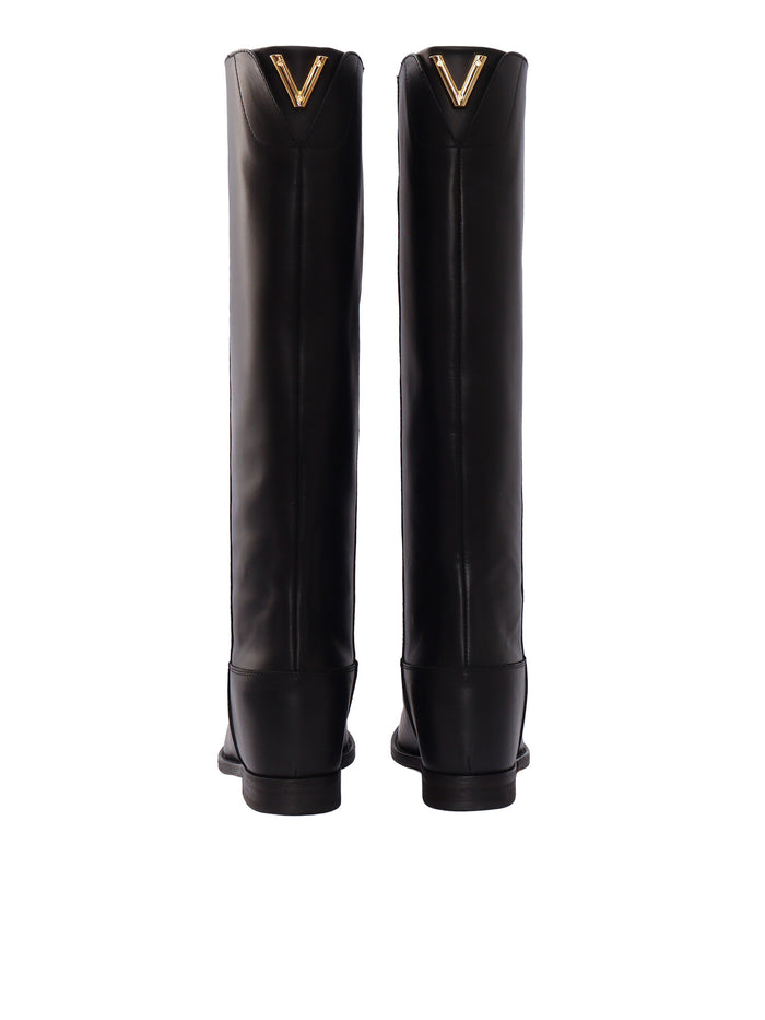 V BACK BOOTS Black Leather Sole Rubber